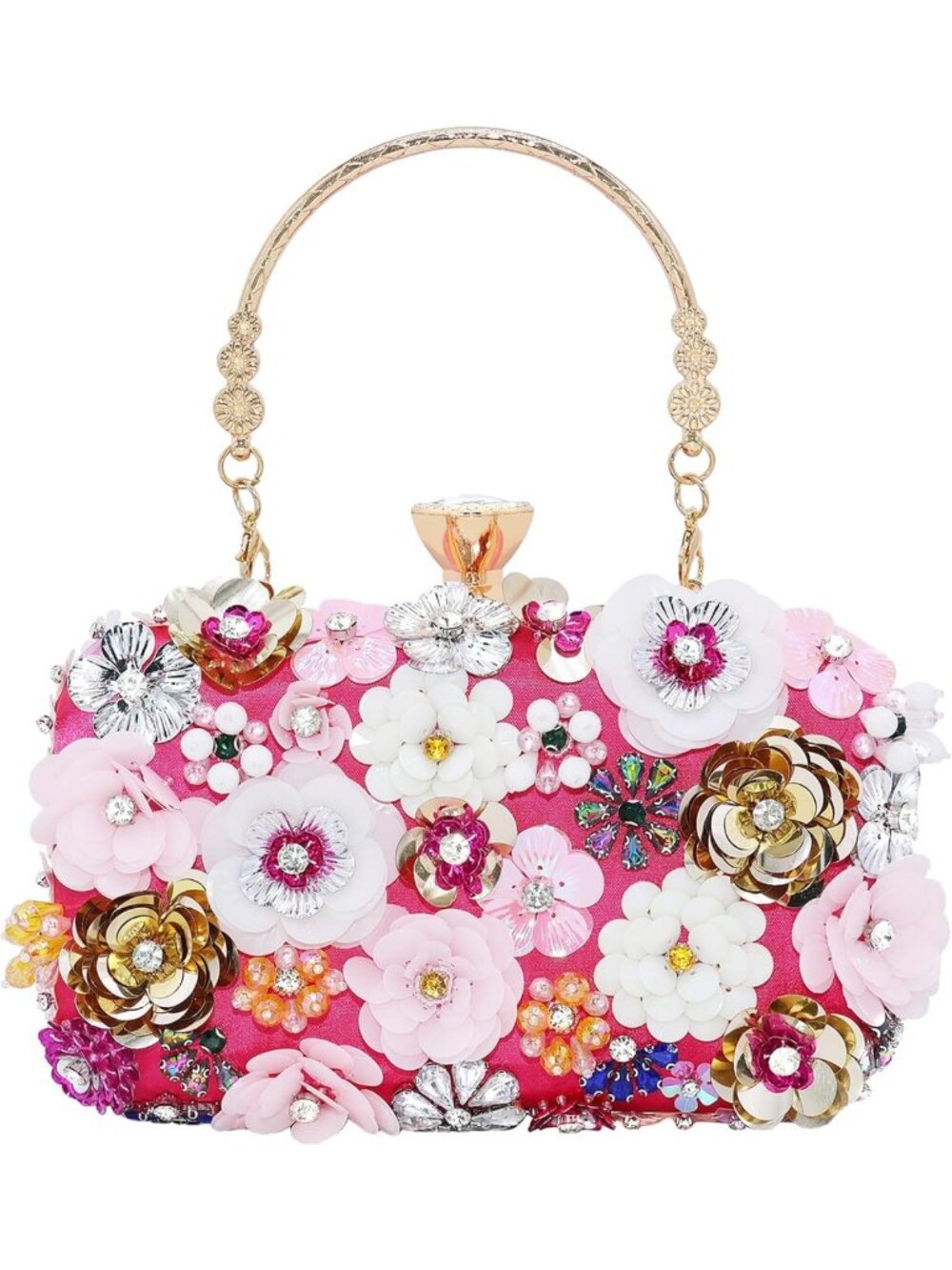 Floral Evening Clutch Purse with Chain Shoulder Strap - Elegant Handbag for
